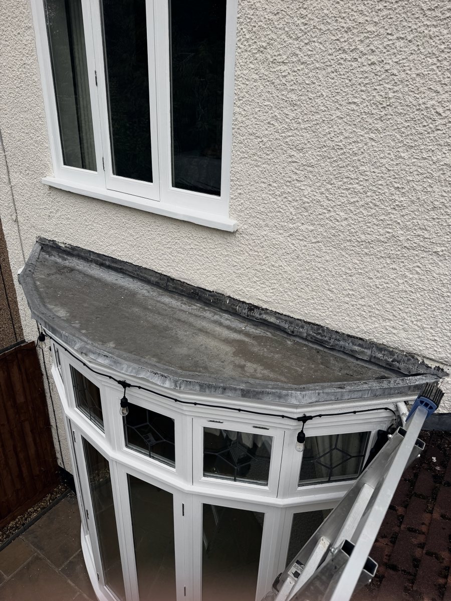 The old lead roof over a bay window, seen from above