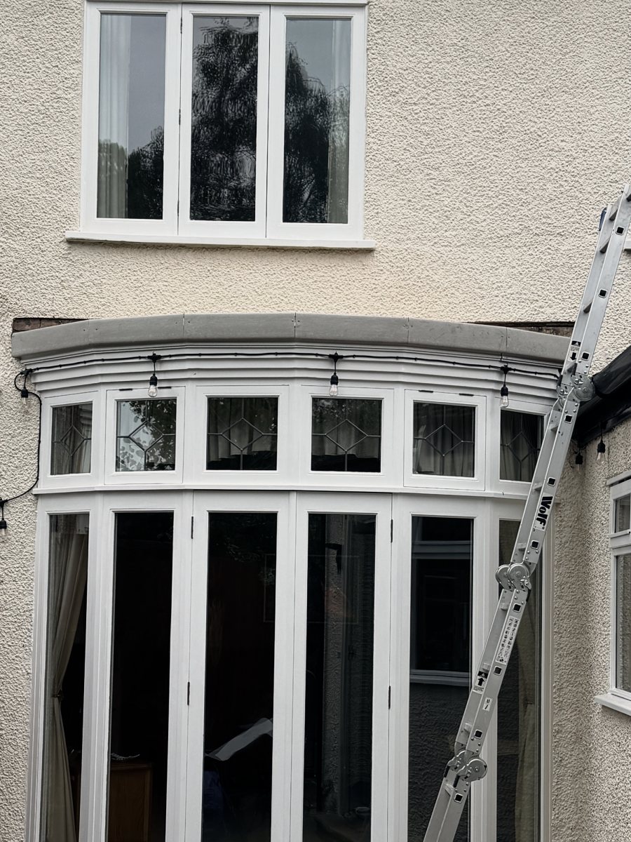 The bay window from the garden, with the new edge trims along the top